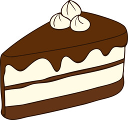 Chocolate cake, piece of festive dessert, cake with cream and decorated with whipped cream. PNG