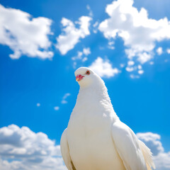A majestic white pigeon with soft fluffy plumage