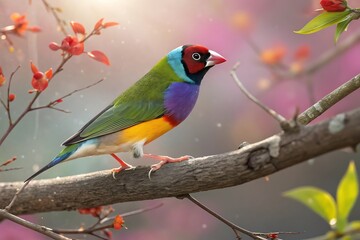 Graceful common greenfinch bird on branch