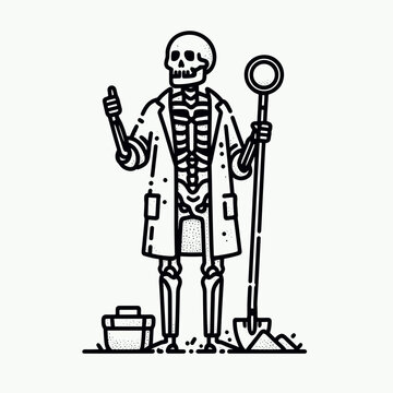 skeleton doctor holding shovel, thumbs up clip art preview