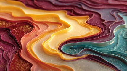 Abstract layered design with flowing, undulating forms in vibrant colors