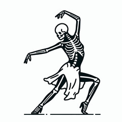 Fototapeta premium A Skeleton as dancer. Retro Vintage Line Art Clipart Silhouette Vector Illustration. .