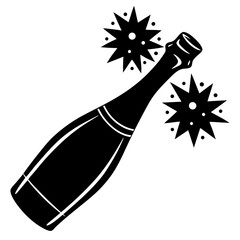 Champagne bottle with cork popping silhouette vector illustration