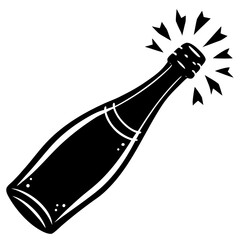 Champagne bottle with cork popping silhouette vector illustration