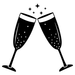 Champagne glasses clinking silhouette vector illustration