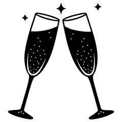Champagne glasses clinking silhouette vector illustration