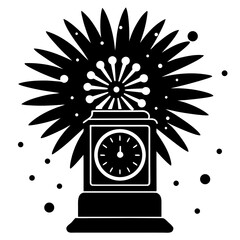 Analog clock morphing into fireworks silhouette vector illustration