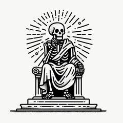 A Skeleton as philosopher. Retro Vintage Line Art Clipart Silhouette Vector Illustration. .