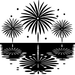 Firework reflections in water silhouette vector illustration