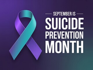 Teal and purple ribbon symbolizes september suicide prevention awareness month campaign