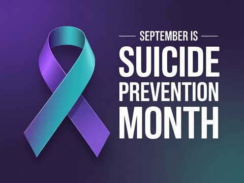 Teal and purple ribbon symbolizes september suicide prevention awareness month campaign - Powered by Adobe