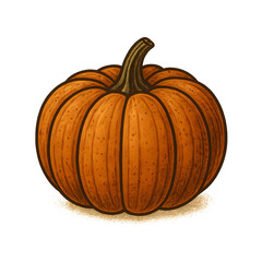 A hand-drawn style illustration of a single orange pumpkin.