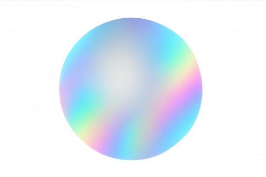Iridescent sphere reflecting rainbow colors, presenting sleek digital graphic design element with transparent background