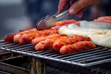 a classic combination from a Taiwanese night market or food stall: grilled sausage and sticky rice sausage