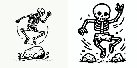 A Skeleton sand tracing. Retro Vintage Line Art Clipart Silhouette Vector Illustration. .