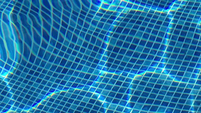 The water in the pool is blue, permeated with glitter and shimmer in the sun. Healthy lifestyle. Recreation for children.