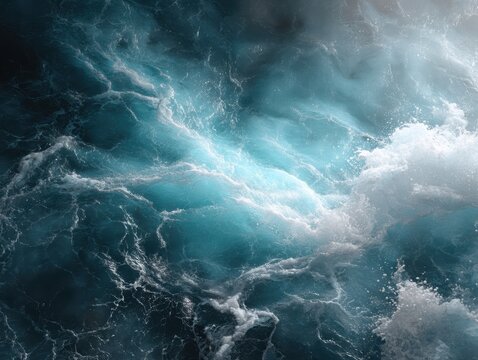 Captivating view ocean's surface, showcasing dynamic movement swirling water. Abstract blue texture is stunning display natural beauty, featuring waves foam, perfect backgrounds. Embodies serenity