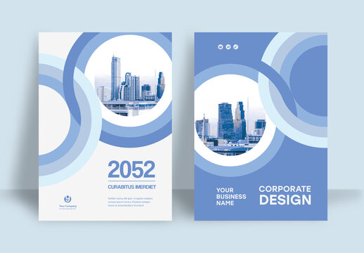 Business Report Cover Template &ndash;  Blue and White Geometric Layout (A4)	
