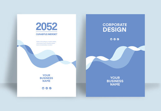 Business Report Cover Template &ndash;  Blue and White Geometric Layout (A4)	

