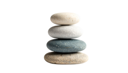Stack of smooth zen stones balanced, symbol of relaxation and balance, isolated on transparent background