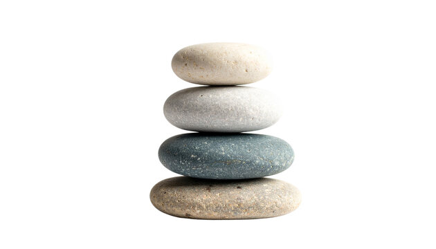 Stack of smooth zen stones balanced, symbol of relaxation and balance, isolated on transparent background