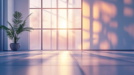 Sunrise through a large window, modern interior