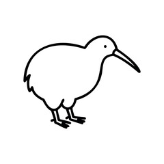 Obraz premium Black and white outline of a kiwi bird standing side view
