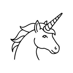 Black and white unicorn line art illustration with majestic unicorn head profile