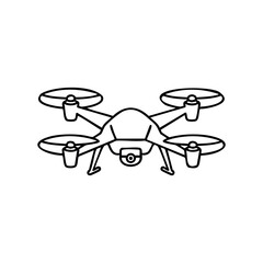 Outlined illustration of a quadrotor drone with camera