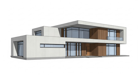 Modern house design architectural rendering of a contemporary home with large windows and wood elements design