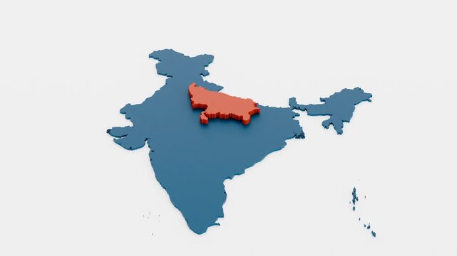 The location of India is shown in Uttar Pradesh state close-up. Map of India