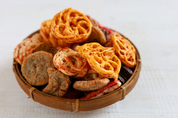 Kerupuk seblak. Spicy flavored crackers, originated from Indonesia. 