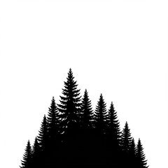 Obraz premium Black silhouette of a dense coniferous pine tree forest against a clean white background. Minimalist vector illustration of evergreen trees.