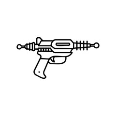 Outline of a retro futuristic ray gun with spiral accents