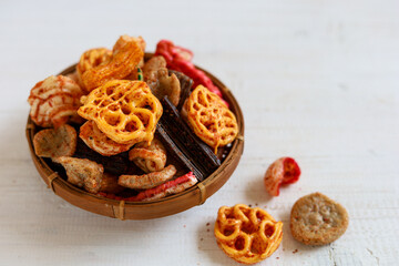 Kerupuk seblak. Spicy flavored crackers, originated from Indonesia. 