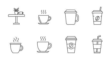 Collection of Coffee Cup and Coffee Mug Line Art Icons