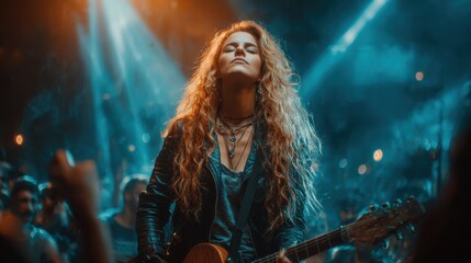 Female guitarist on stage