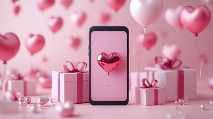 Abstract 3D model of a smartphone with exploding icons of shopping, discounts and digital payment solutions, pastel theme