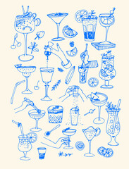 Cocktail Assortment HandDrawn Blue Drinks