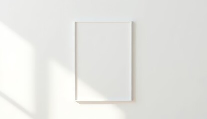 Minimalist White Frame Mockup with Natural Light Shadows on White Wall Background