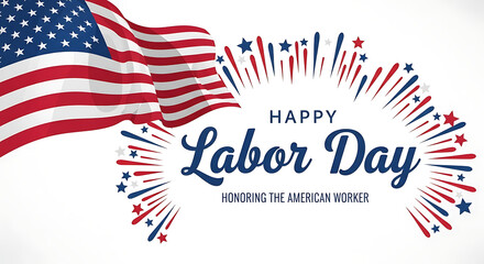 Obraz premium Patriotic Labor Day greeting with national flag and celebratory elements for honoring the workforce and professional achievements during public holidays