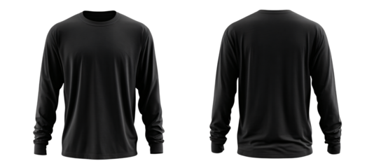 Sleek black long sleeve t-shirt front and back view
