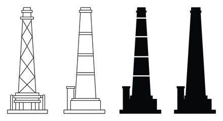 Industrial Chimney Silhouettes and Line Art Depicting Pollution and Manufacturing Power
