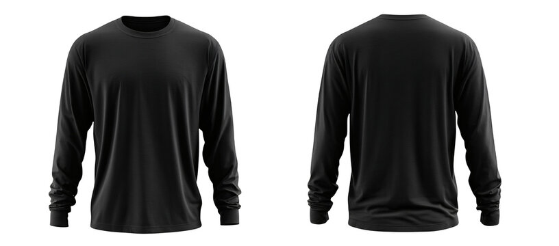 Sleek black long sleeve t-shirt front and back view