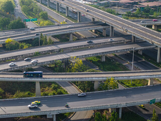 Fototapeta premium Aerial view traffic road with car movement intersection road