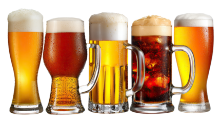 Golden Brews on Parade: A captivating close-up showcasing an array of golden beer, showcasing the intricate detail and appetizing appeal of each expertly crafted glass.