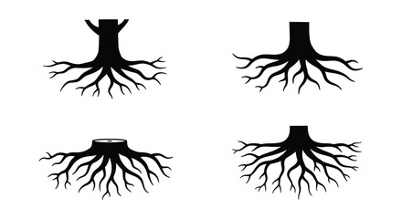 Tree Roots Silhouette Collection Diverse Root Systems for Ecological and Botanical Illustrations