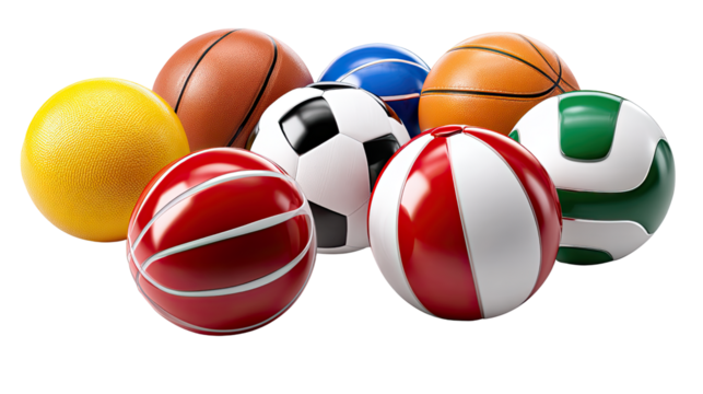 Variety of Sport Balls: A vibrant collection of sports balls, meticulously arranged to showcase the diverse sphere of athletic competition.