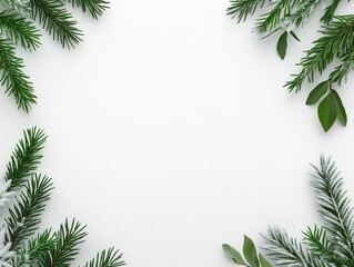 Festive evergreen border on white, winter holiday greeting card design