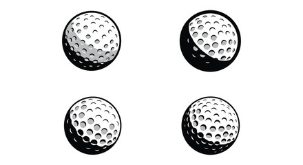 Four Golf Balls in Different Positions Black and White Vector Illustration